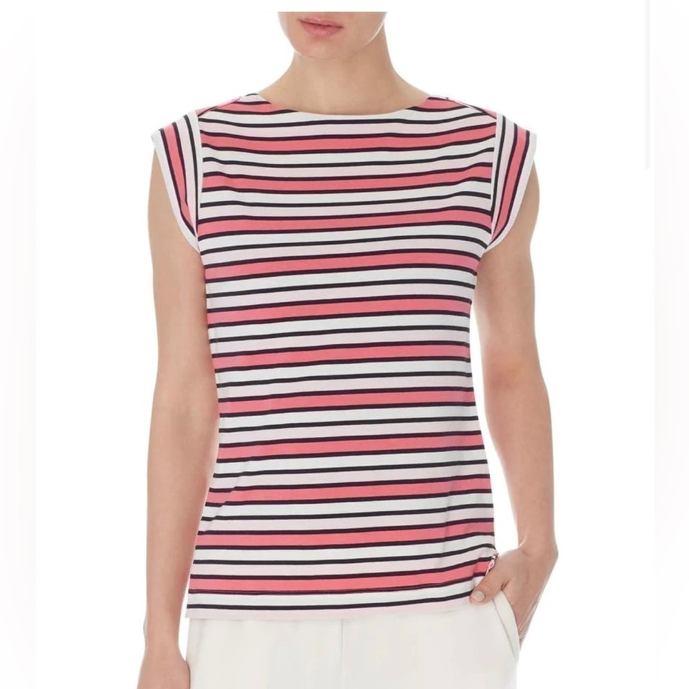 New Anne Klein 1X striped pastel cap sleeve classic workwear casual plus size t